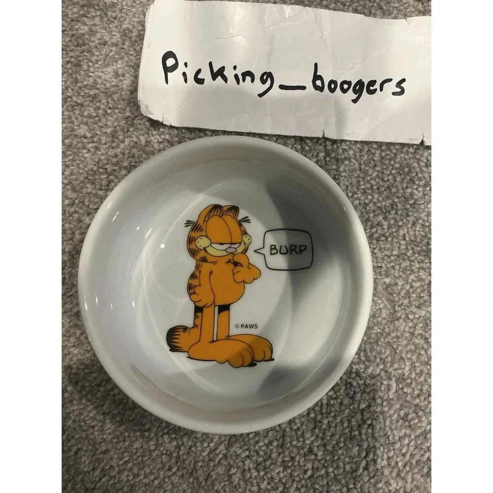Paws Garfield My Bowl Burp Cat Dog Pet Food Water Dish 1983 Vintage Ceramic 4.5